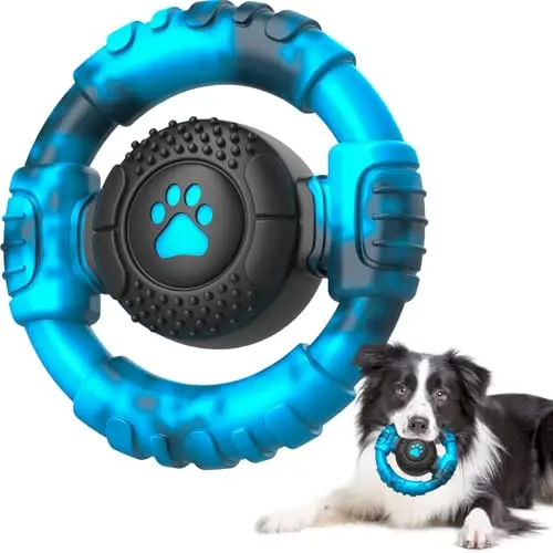 Pamlulu blue mixed-design dog chew toy made of durable rubber