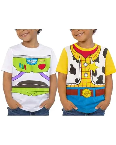 Disney Toy Story Boys Graphic Shirts 2-Pack featuring Buzz Lightyear, Woody, and Rex designs