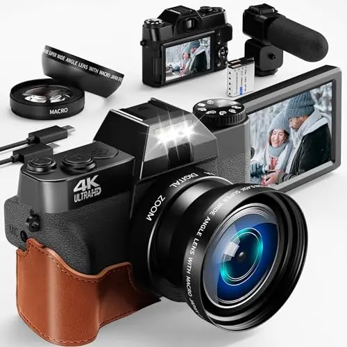 Dumjug 4K camera with external microphone attached