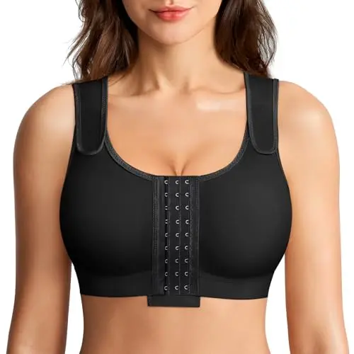 Brabic post-surgery compression bra in black with wide adjustable straps