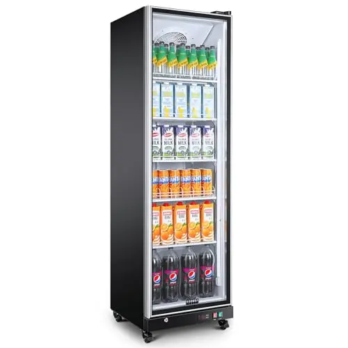 BODEGA commercial display refrigerator with a black glass door and blue/white LED lighting.