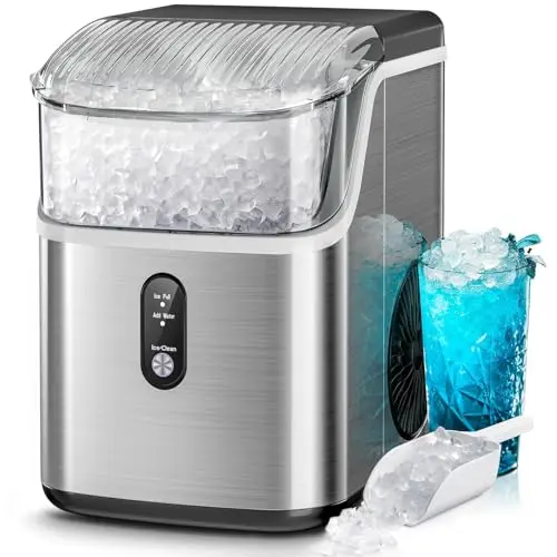 Kismile countertop nugget ice maker in silver with compact design
