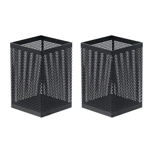 Comix black wire mesh pen cup with foam pad interior and non-slip base