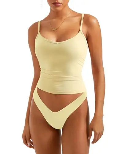 SUUKSESS women's sexy V neck tank top in butter yellow