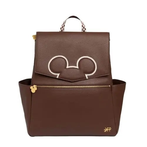 Freshly Picked Disney Mocha Mickey diaper backpack in brown, featuring Disney-themed design and multiple pockets