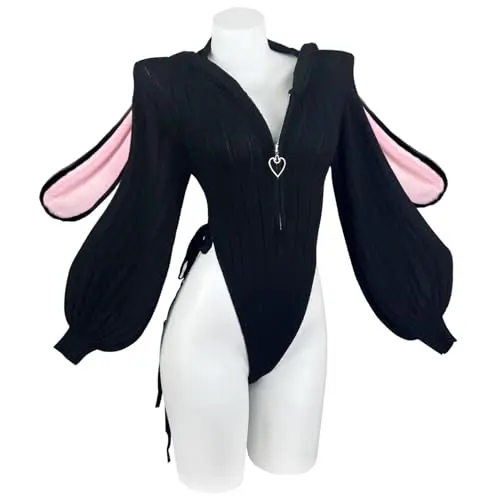 KORURACLUB Sexy Bunny Outfit in black with furry ears and a tail, designed for playful costume occasions
