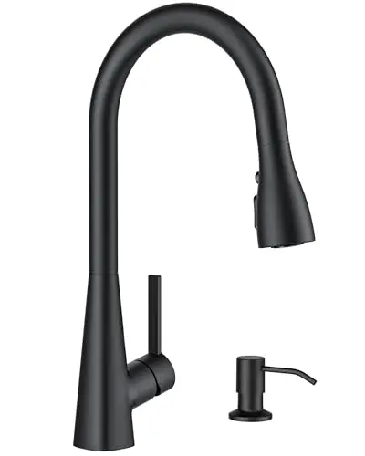 FORIOUS matte black kitchen faucet with soap dispenser and pull-down sprayer