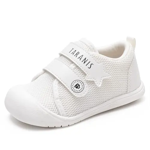 TARANIS white infant sneakers with rubber sole and pull tab
