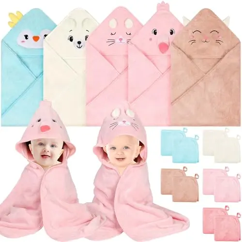 Sublaga 15-piece baby towel and washcloth set with cartoon characters