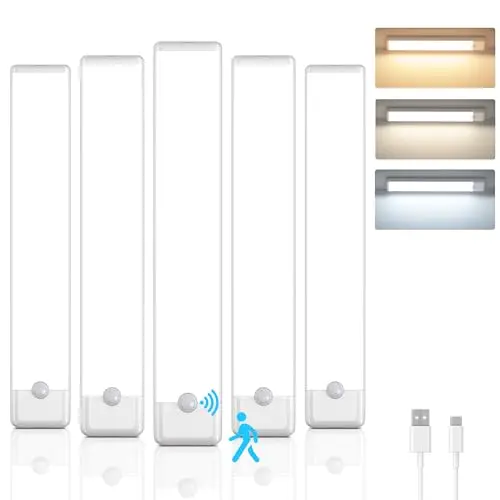 YLXS 5-pack of small, rechargeable motion sensor puck lights.