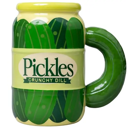 ban.do Pickle Jar Mug with green pickle pattern and 3D handle