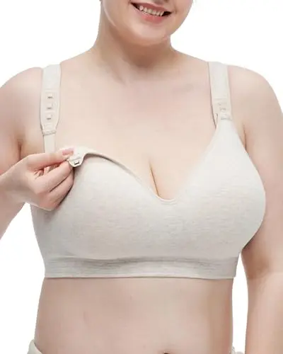 Momcozy Busty Nursing Bra in Oatmeal color with padded straps