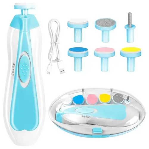 Qunlions rechargeable 6-in-1 baby nail trimmer electric in blue