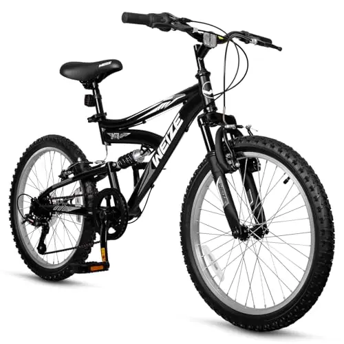 WEIZE 20-inch black kids mountain bike with dual suspension