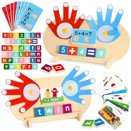 SANANT wooden math number blocks and ABC spelling game set