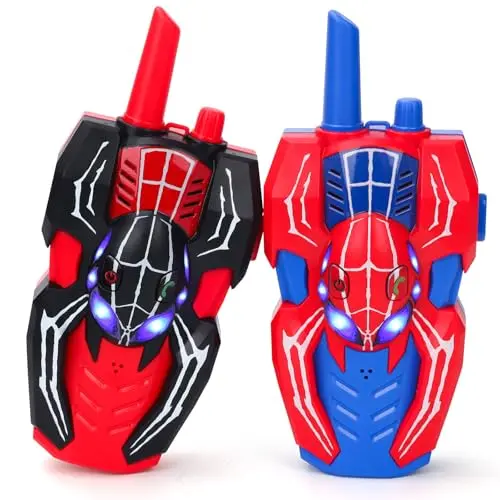 Pair of Spider-Man themed kids walkie talkies with lanyards