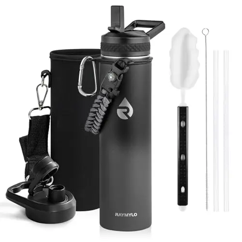 RAYMYLO 24 oz insulated water bottle with paracord handle in Dark Gray