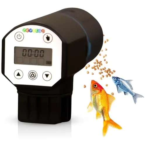 Revotap digital automatic fish feeder with LCD screen and rotating base