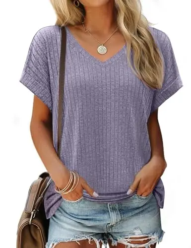 JUSTFASHIONNOW V Neck Dolman Sleeve Top in Purple with side split design