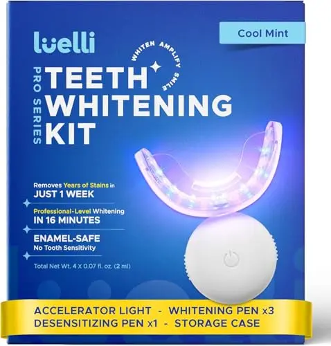 Luelli teeth whitening kit with blue and red LED lights