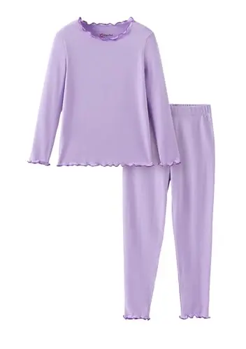 PATPAT toddler girls pajama set with lavender purple color and ruffle shirring neckline