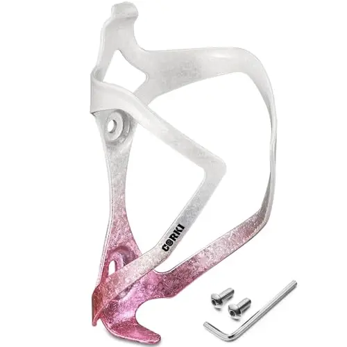 Corki Ultralight water bottle cage in white-pink