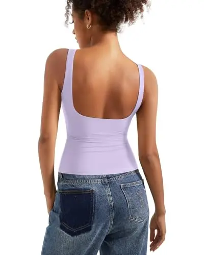 SUUKSESS women's built-in bra open back boat neck tank top in light purple