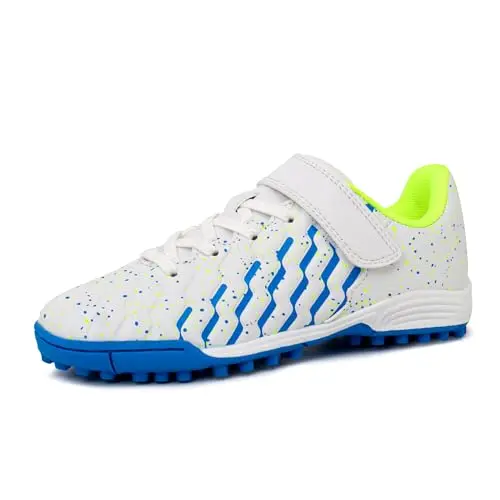 Tobfis boys girls indoor training soccer cleats in white and blue