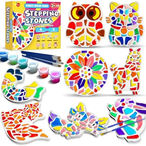 EggSun DIY stepping stones painting craft kit with plaster molds and paints