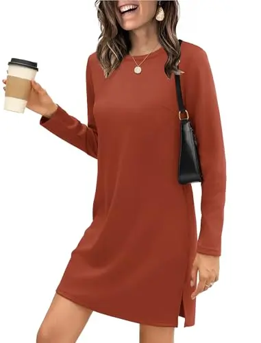 Long sleeve sweater dress in a caramel color