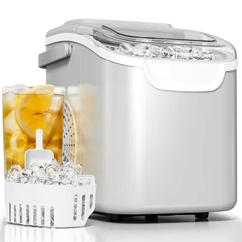 Electactic Pro Ice Maker in light grey, compact countertop design with bullet-shaped ice cubes