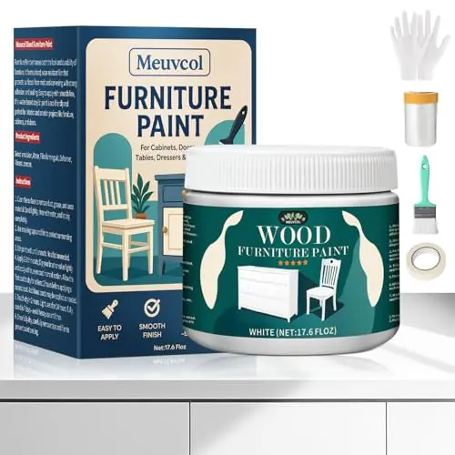 Meuvcol All-In-One Furniture Paint in a white container with included application tools