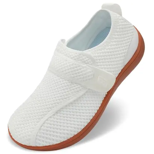 JOINFREE white wide width walking shoes for men and women with adjustable velcro straps