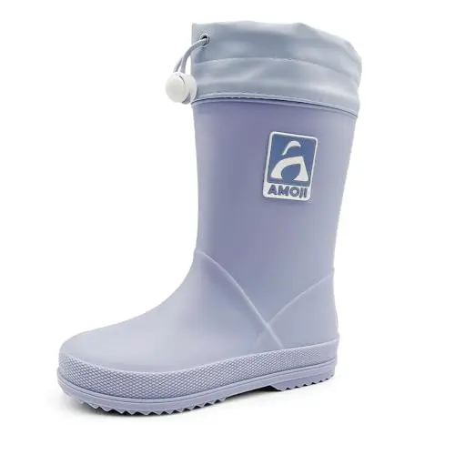 Amoji YX6517 rain boots with adjustable drawstring cuff in lavender color