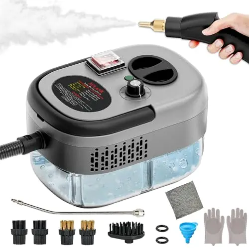 AULANK gray handheld steam cleaner with brush attachments