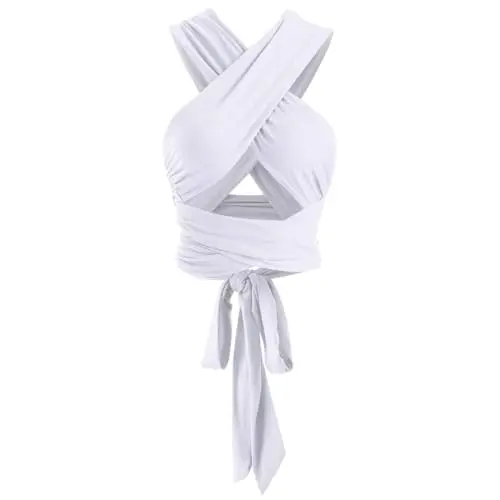 Zaful Bandeau Corset Top in white, showing multiple styling options like halter and twist front
