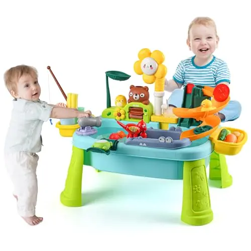 DFDKDJDU Upgraded Water Table for toddlers with adjustable legs and play food accessories