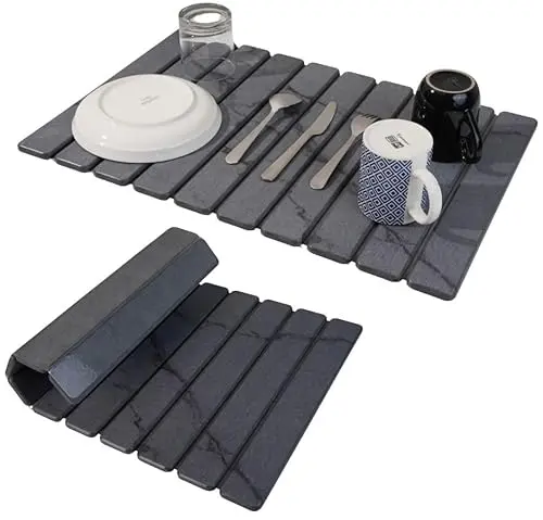 YENYRA Dark Gray Marbled Stone Drying Mat