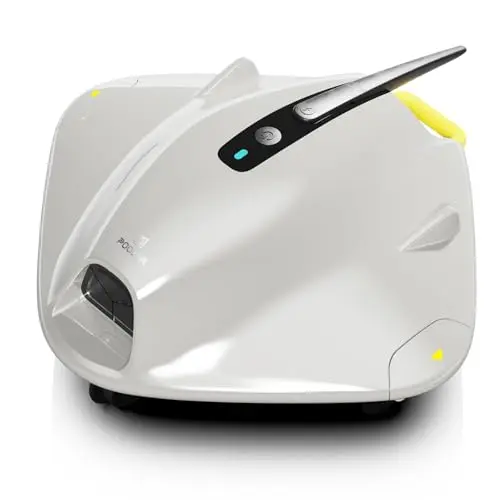 PoolMr cordless robotic pool cleaner in grayish white