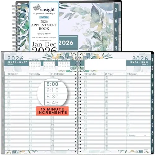 Ensight 2026 floral PVC cover appointment book showing weekly pages