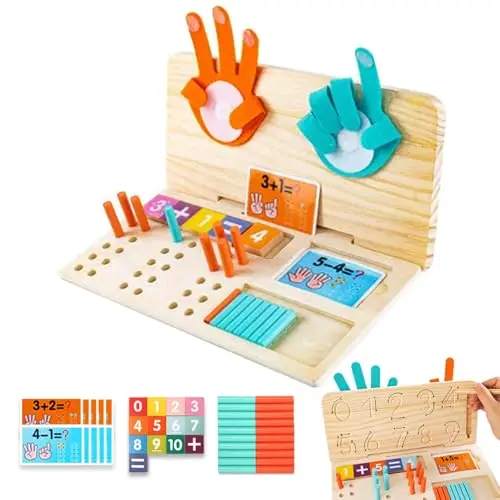 Montessori-style wooden counting set with board, number blocks, and sticks