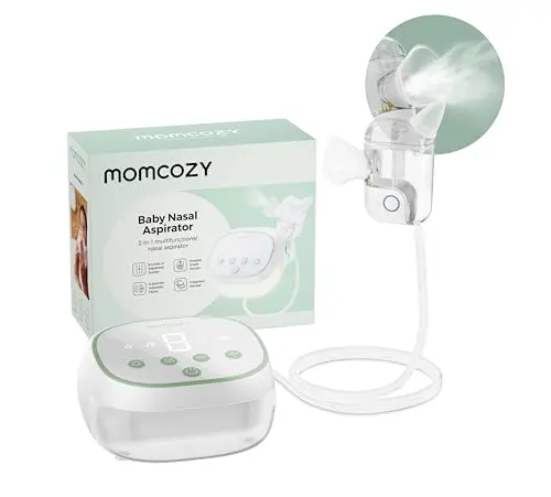 Momcozy BreezyClear Pro green 2-in-1 nasal aspirator with moisturizing and suction functions