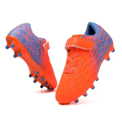 Skerxut orange kids soccer cleats with lace-up closure