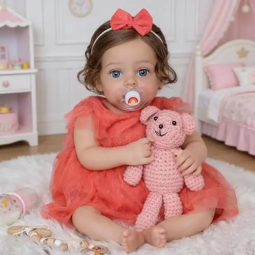 SCOM 20-inch realistic reborn baby doll girl with hand-rooted hair and soft weighted body