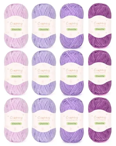 Coopay skinny chenille yarn in a purple gradient pack