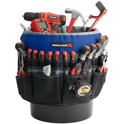 Ironland Bucket Tool Organizer with multiple pockets, designed to fit a 5-gallon bucket