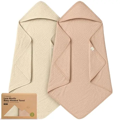 KeaBabies organic cotton muslin hooded baby towels 2-pack