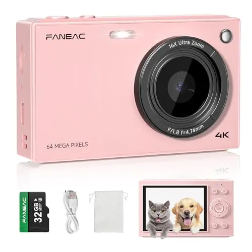 FANEAC S1 pink digital point and shoot camera for kids