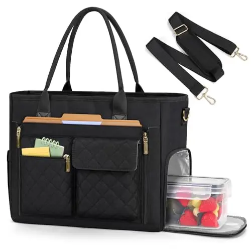 RAINSMORE teacher tote bag with insulated lunch compartment and multiple pockets