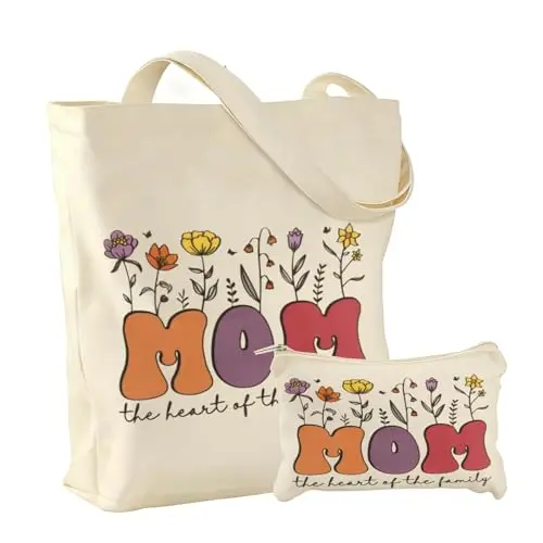 BROADREAM two-pack of canvas tote bags with makeup pouch